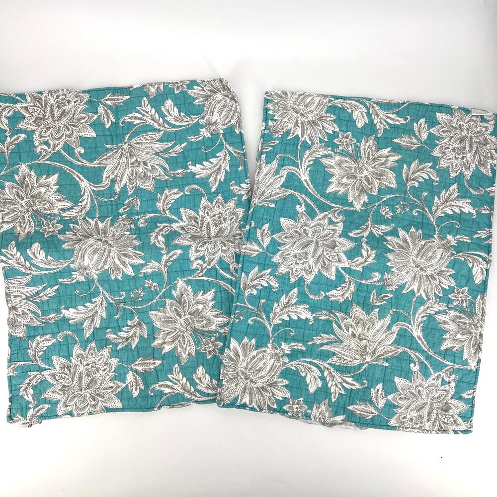 Villa Lugano Pair of Teal and White Quilted Pillow Shams 20" x 26"